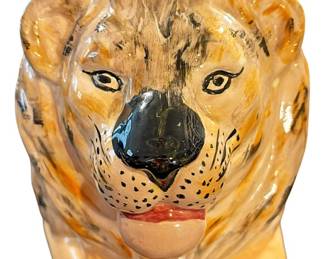 Vintage Handpainted Ceramic Lion Planter