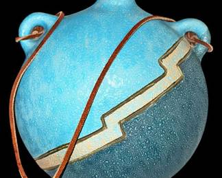Native American Ceramic Canteen Aqua