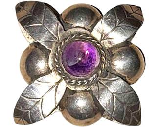 Purple Silver Tone Brooch