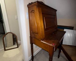 Nice Early Drop Front  Walnut Desk w Chair. 