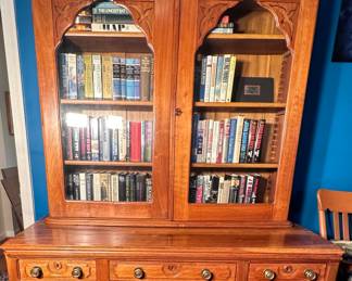 Early to mid 1800’s Judges 9 Drawer with stacked bookcase on top and hidden compartments. Glass is original. Wonderful piece. 