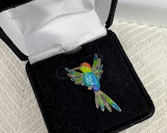 Vintage Silver Enamel Hummingbird Brooch