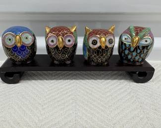 Cloisonne Owl Figurines