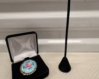 Vintage Guilloche Brooch & Earring Set