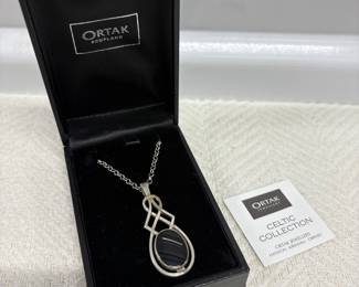Ortak Sterling Silver Onyx Celtic Necklace