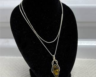 Sterling Silver Amber Celtic Necklace
