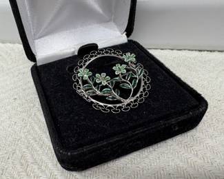 Vintage Beau Sterling Silver Enamel Brooch