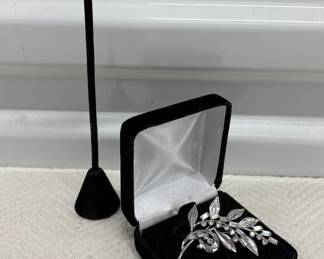 Vintage Sterling Silver Rhinestone Brooch & Earring Set