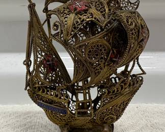 Vintage Brass Filigree Ship