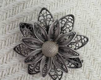 Vintage Silver Flower Brooch