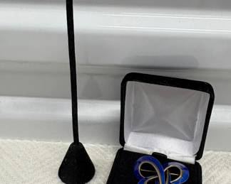 Vintage Norwegian Enamel Sterling Silver Brooch & Earring Set