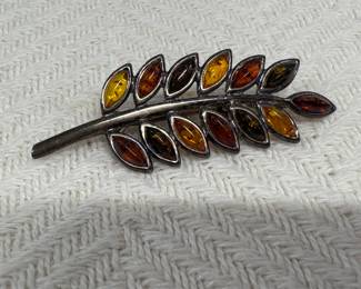 Sterling Silver Amber Brooch/Pendant