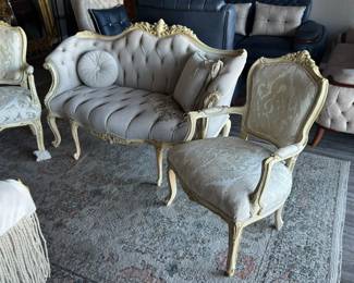 Elegant Louis XV Style Salon Set - Settee and Two Armchairs