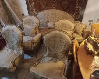Impressive Baroque Style Salon Set: Highly Carved Settee & Armchairs