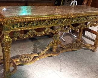 Magnificent Carved Giltwood Console Table with Marble Top