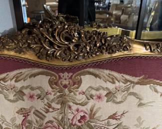 Elegant French Style Salon Set: Ornate Carved Loveseat & Armchairs with Floral Upholstery