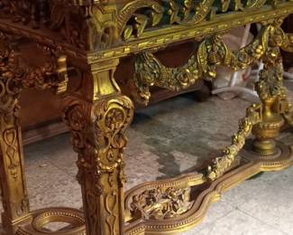 Magnificent Carved Giltwood Console Table with Marble Top