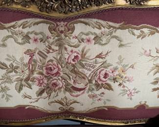 Elegant French Style Salon Set: Ornate Carved Loveseat & Armchairs with Floral Upholstery