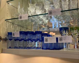 Crystal and china collections available for purchase during in-person shopping on Friday and Saturday
