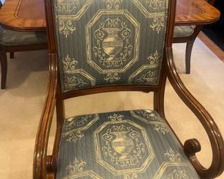$1200. 12 upholstered dining chairs. Two arm chairs each measures 23.5 inches wide by 23.5 inches deep by 39 inches  high.  The side chairs each measure 20.5 inches wide by 20.5 inches deep by 37.5 inches high. Seat height is 18.5" approx.
Available for online purchase per the instructions on the sale details page, pickup is during in-person shopping hours.