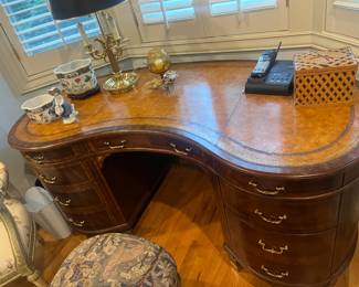 close-up of the leather desk surface