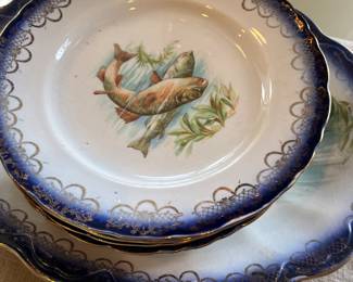  Mirtone china set of six plates and one platter for sale during in-person shopping Friday and Saturday..
