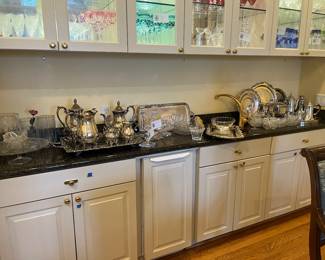 Crystal, silver plate and china collections available for purchase during in-person shopping on Friday and Saturday