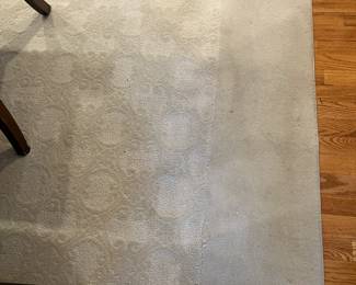 $400. Cream colored. Detailed tone on tone cream colored rug. 8‘8“ by 14‘8“ some as found issues with a couple of spots.   Available  during in-person shopping hours.