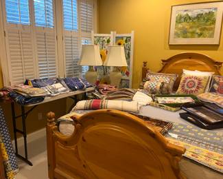 Linens collection available for purchase during in-person shopping on Friday and Saturday