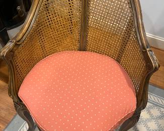 $330 Antique caned side chair with custom cushion in perfect condition. Chair measures 24 inches wide by 25 inches deep by 35.75 inches high.  Available for online purchase per the instructions on the sale details page, pickup is during in-person shopping hours.