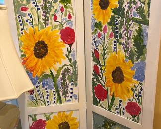 $200. Three panel two painted sides screen.  Each panel is 18" w x 72"h.  It is available for purchase during in-person shopping on Friday and Saturday