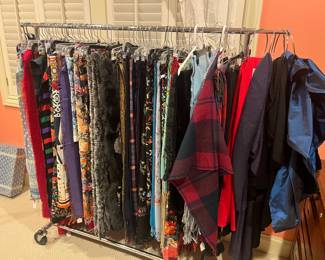 Designer scarves and warps available for purchase during in-person shopping on Friday and Saturday.