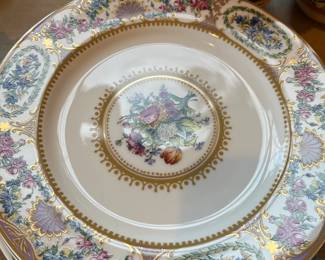 $880.  Andrea by Sadek Sevres porcelain set of china  for sale during in-person shopping Friday and Saturday.  Set consists of 8 dinner plates, 8 salad, 8 dessert, 8 bowls, 8 cups and saucers - each plate or tea cup set is a different color.