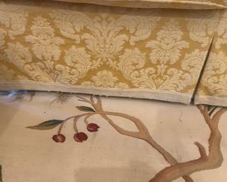 close-up of the skirt with the beautiful trim detail. A few spots where a vacuum has caused a few string strings to hang loose. A simple fix.