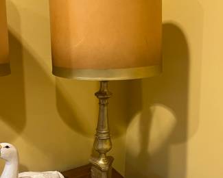 $180.  Pair of gilded lamps 34" high.   Available for online purchase per the instructions on the sale details page, pickup is during in-person shopping hours.