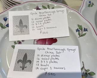 Pricing and inventory of two of the sets - many individual pieces and sets of bowls for sale during in person shopping.