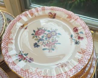 $790. Compagnie des Indes by Bernardaud, Limoges.  Set includes 9 dinner, 4 salad, 8 dessert, 12, bread and butter, and 12 cups and saucers.