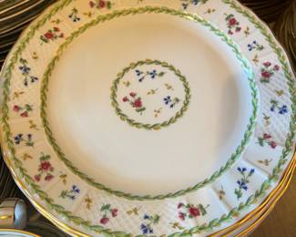 $900. Limoges Bernardaud "Artois Vert" set of china  for sale during in-person shopping Friday and Saturday.  Set includes 12 dinner, 12 salad, 12 bread & butter, 12 cups and saucers, 8 small fruit bowls.