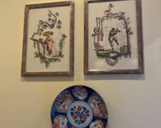 These are available for purchase during in-person shopping on Friday and Saturday. Japanese plate is 13" diam.  The framed prints are both 19.75 x 14"w.  AVAILABLE FOR IN-PERSON SHOPPING FRIDAY AND SATURDAY