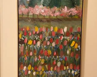 $490. "Tulips". Original watercolor by Martha Miller.  27.4"w x  43.75.   Available during in person sale hours.  