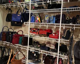 Designer and other makers of handbags available for purchase during in-person shopping on Friday and Saturday.