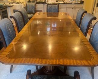  $1600. Henredon Mahogany dining table. As shown with two leaves installed, it is 118 inches long by 46 inches wide by 29.5 inches high each leaf is 21 .  so the protective table pads included.  Available for online purchase per the instructions on the sale details page, pickup is during in-person shopping hours.  inches as shown here. 