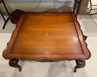 $160 imperial Grand Rapids wood coffee table. As found has a few areas on the top that need a little restore finish. 32 in.² by 16 inches high. Available for online purchase per the instructions on the sale details page, pickup is during in-person shopping hours.