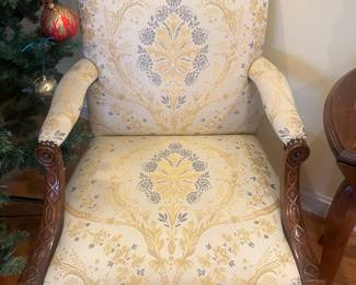 $780. Custom side chair with wood arms by Roberto Barahona.  27.5 inches wide by 26.5 inches deep by 39 inches high.  Available for online purchase per the instructions on the sale details page, pickup is during in-person shopping hours.