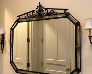 $240.   Iron framed mirror.  39.5"w x 36.5"h.  Available for online purchase per the instructions on the sale details page, pickup is during in-person shopping hours.