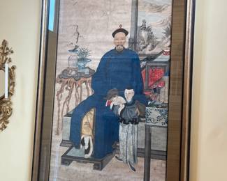 Framed and beautifully matted antique scroll.  48"w x 80"h.  Available during in-person shopping hours. for in person shopping Friday and Saturday.