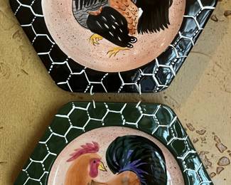 Two of four rooster plates