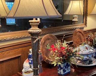 Close up of one of two matching lamps