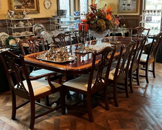 Stunning Chippendale dining room table with 12 chairs