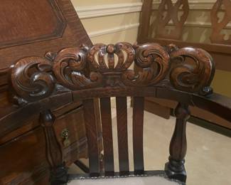 Details on wood needlepoint chair